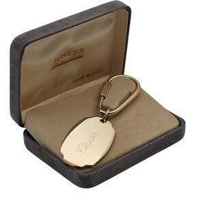 Foster Gold Tone‎ Keychain "Clyde" Engraving In Original Box 3" Made in USA